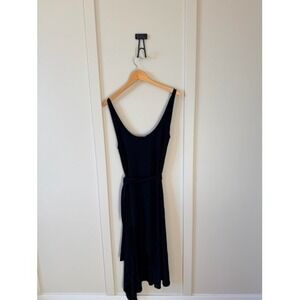 Vince Womens Black Sleeveless Scoop Neck Asymmetric Hem Belted Midi Dress Large